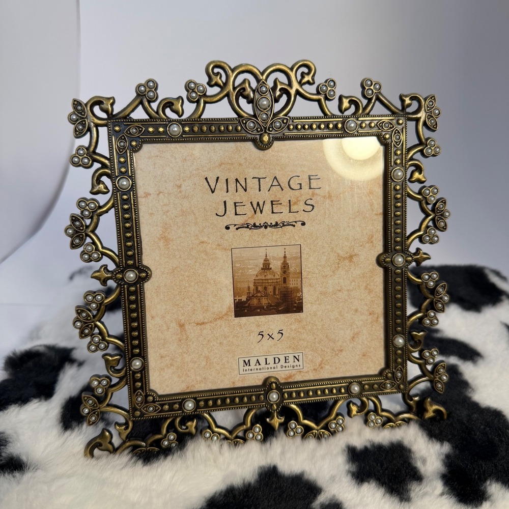 Malden Vintage Jewels 5x5 Ornate Bronze Metal Faux Pearl Picture Frame 6285-55